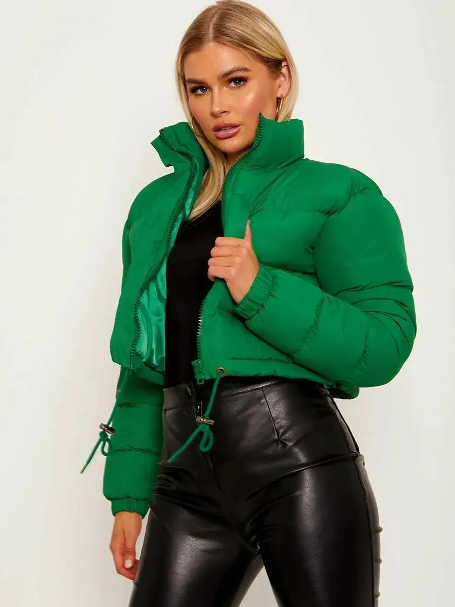 Solid Color Zipper Stand Collar Warm Cotton-Padded Clothes Winter Loose Light Weight Women Coat Fashion Popular Style