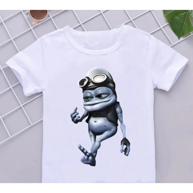 Funny Boys T-Shirts New Crazy Frog Anime Cartoon Print Children'S Tshirts Hip-Hop  Clothes White Short-Sleeved Shirt Tops