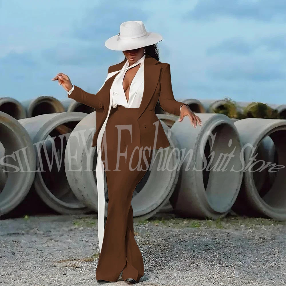 Fashion Pure White Female Suit 2 Pieces Jacket Pants Women Ladies Evening Party Tuxedos Formal Work Wear For Wedding