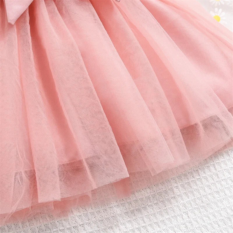 Girls Party Dresses Spring Summer Luxury Elegant Bow Princess Vest Dress Kids Lace Wedding Birthday Clothes 1-5 Years