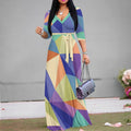 Women's Floral Print Maxi Party Dresses Summer 2025 with Pockets Casual 3 4 Sleeve V-Neck Wrap Tie Waist Long Dress