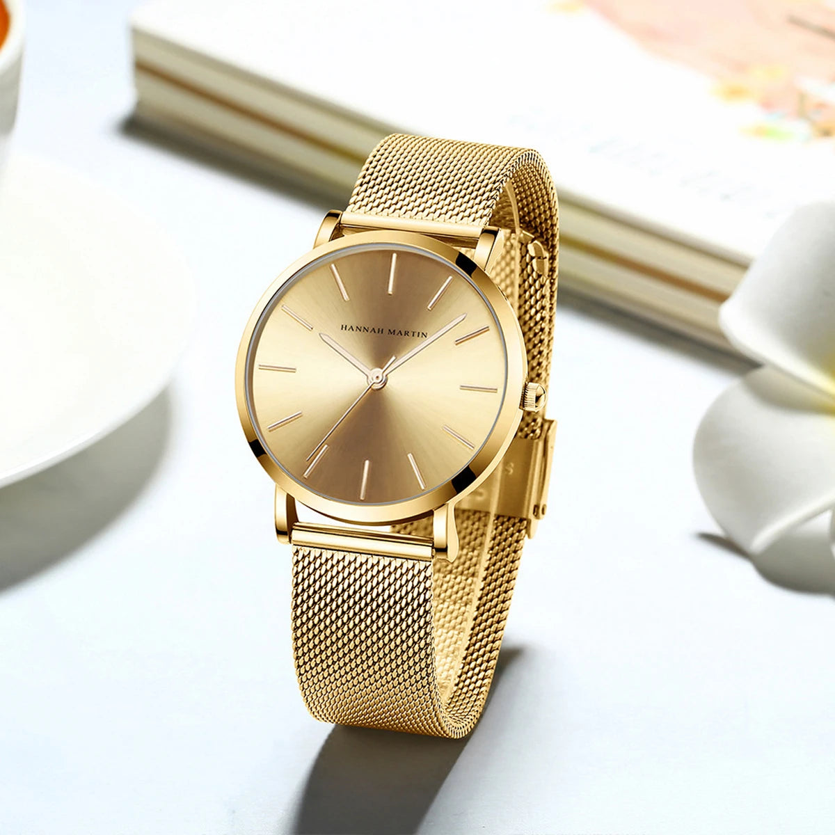 2023 New Women Bracelet Watch 1 Set Japan Quartz Movement Simple Rose Gold Stainless Steel Mesh Student Watches Relogio Feminino