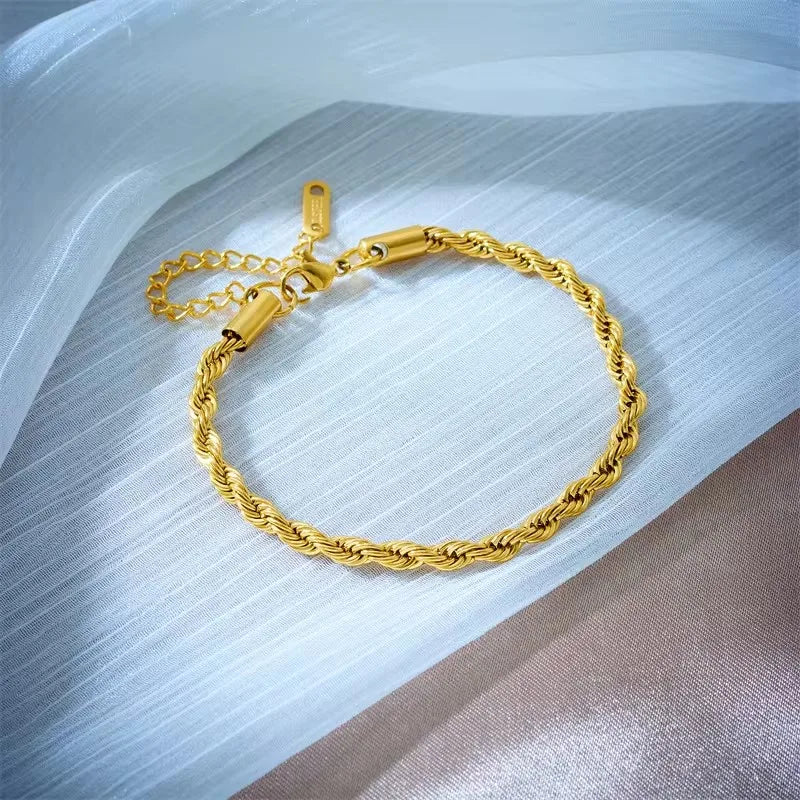 316L Stainless Steel Gold Color Chain Necklace Bracelets For Women Girl Fashion Non-fading Lady Jewelry Set Accessories
