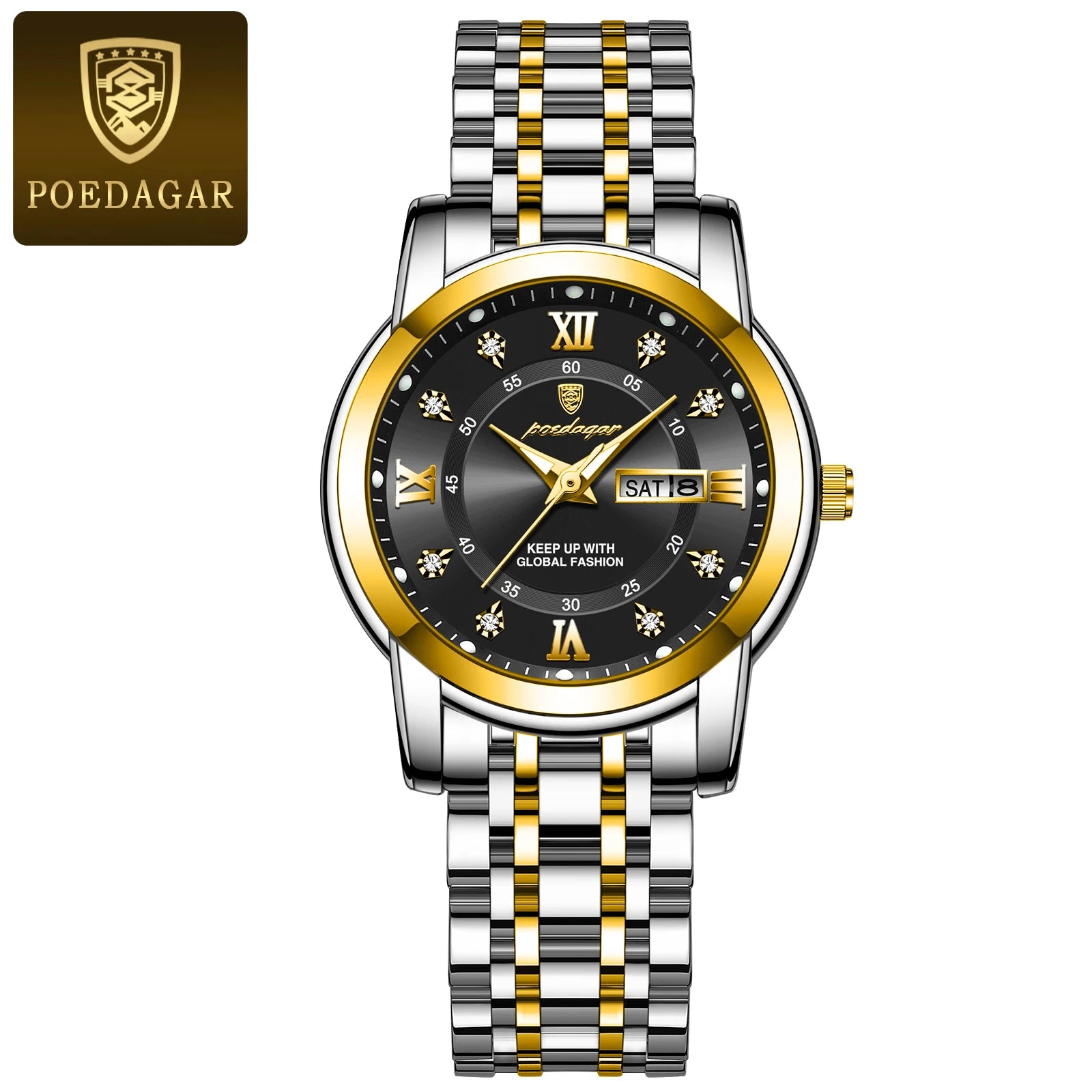 POEDAGAR Luxury Women Wristwatch Waterproof Luminous Date Week Women's Watches Stainless Steel Elegant Dress Quartz Ladies Watch