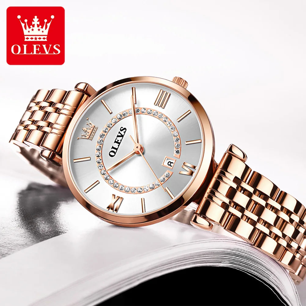 OLEVS 6892 Women's Watches Elegant Fashion Original Wristwatch Waterproof Stainless Steel Mesh Belt Luminous Inlaid Zircon
