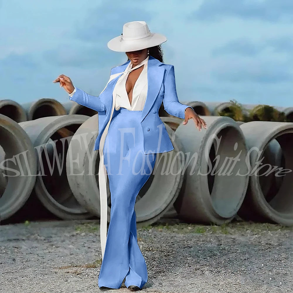 Fashion Pure White Female Suit 2 Pieces Jacket Pants Women Ladies Evening Party Tuxedos Formal Work Wear For Wedding