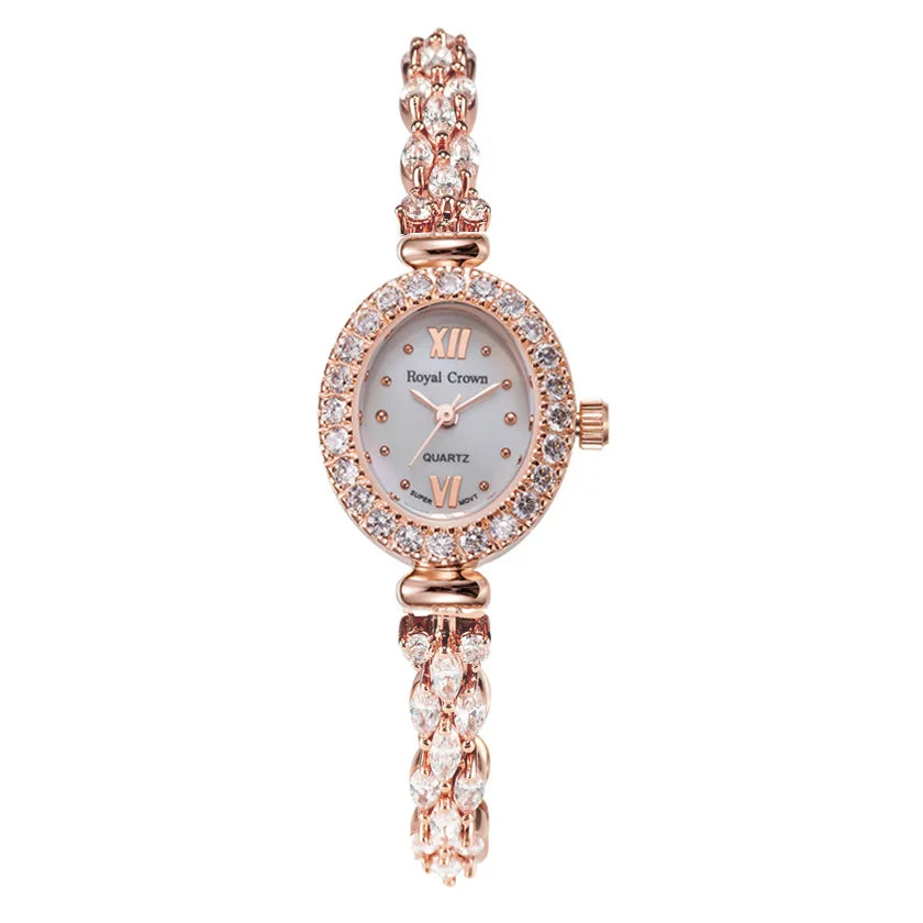 Royal Crown Women's Watch Japan Quartz Hours Fine Fashion Bracelet Jewelry Band Shell Luxury Rhinestones Girl Birthday Gift