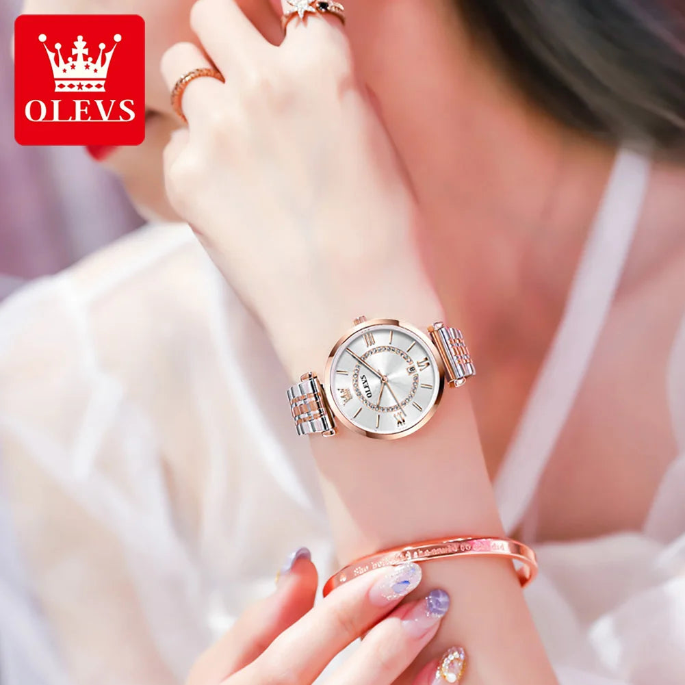 OLEVS 6892 Women's Watches Elegant Fashion Original Wristwatch Waterproof Stainless Steel Mesh Belt Luminous Inlaid Zircon