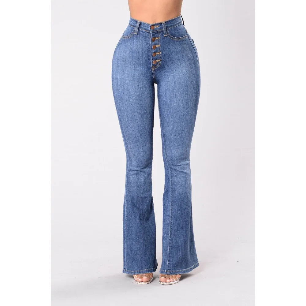 Ladies Denim Pants Woman Slim High Waist Hip Flared Pants Jeans Woman High Waist Pants Trousers Women Blue Jeans Calca Jeans