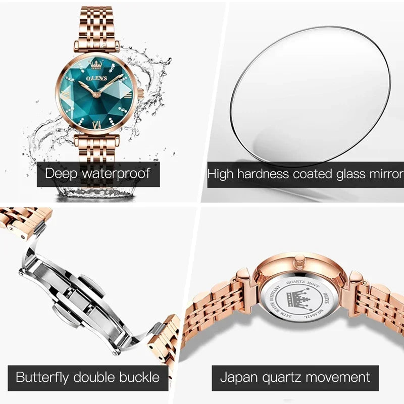 OLEVS 6642 Women Watches Luxury Stainless Steel Lozenge Women's Watch Fashion Diamond Set Gift Box Waterproof Wristwatches