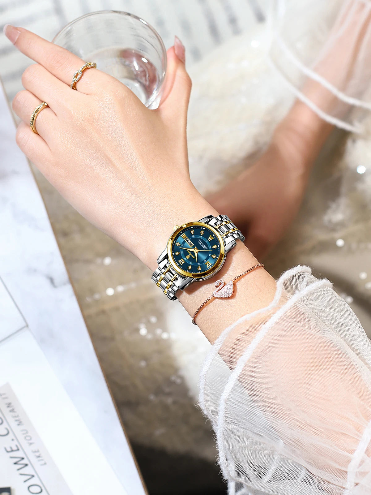 POEDAGAR Luxury Women Wristwatch Waterproof Luminous Date Week Women's Watches Stainless Steel Elegant Dress Quartz Ladies Watch