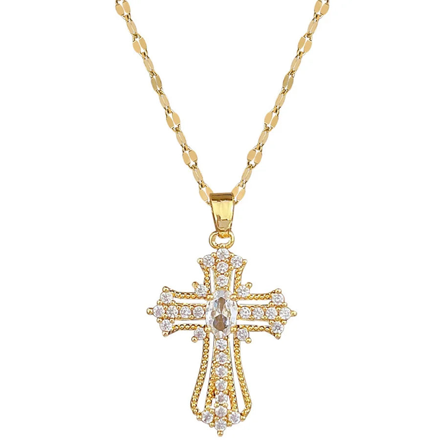 Elegant Women's Cross Necklace Choker Chain Titanium Steel Luxurious Versatile Fashion Jewelry Accessory