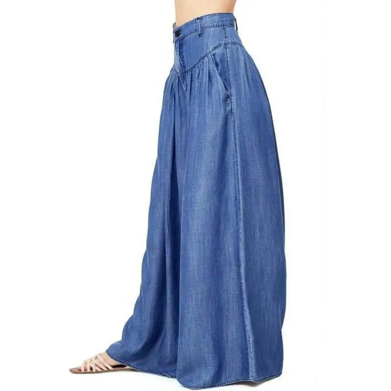 Women's Casual Cotton Linen Jeans Fashion Solid Colour Wide-leg Pants Ladies Loose Plus Size High Waist Long Trousers