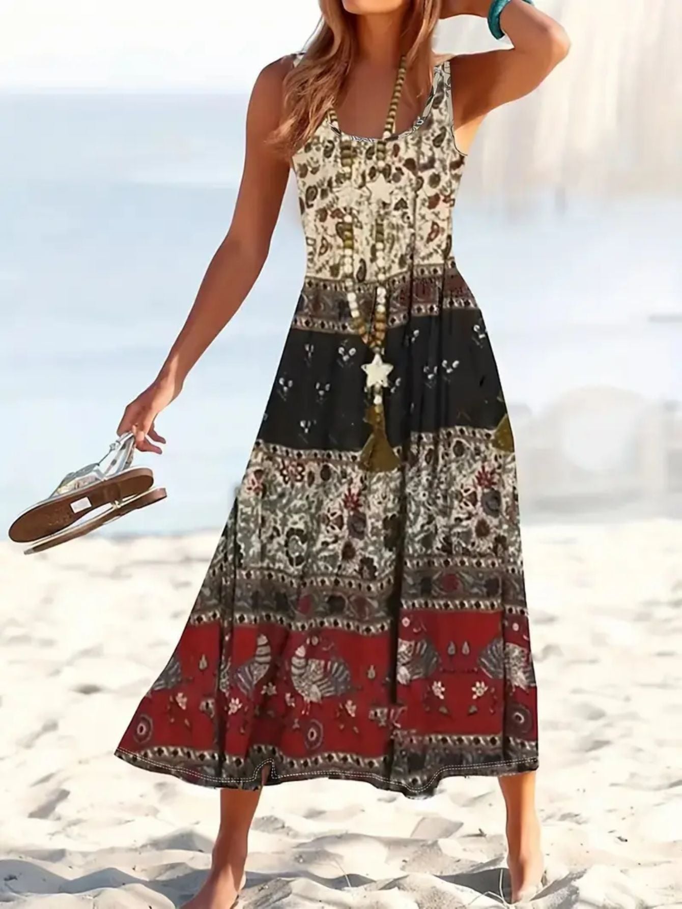 SINHOON Summer Dresses For Women 2025 Sleeveless Boho Maxi Sundress Loose Casual Flowy Beach Dress Midi Dress