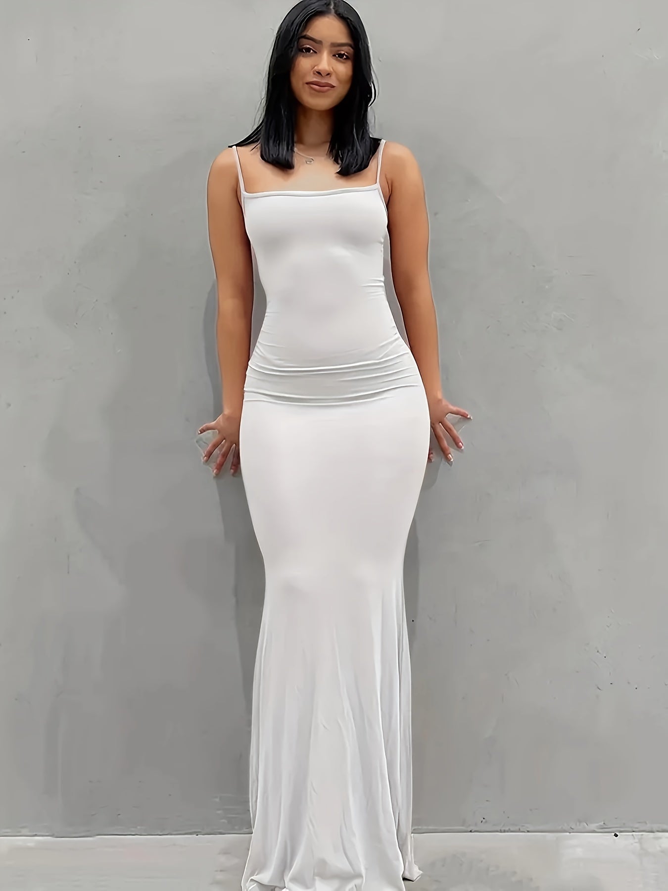 [Elegant Dress] Elegant Bodycon Maxi Mermaid Dress | Solid Slip Lounge Dresses, Scoop Neck, Women's Loungewear & Dresses