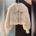 Women's Plush Faux-Fur Jacket with Hood-like Collar & - Winter Coat, Loose-Fit H-Line Silhouette, Single-Breasted Button Closure, White/Creamy Beige Fur Outerwear for Casual & Formal Events (No Belt, Hand Washable) - Luxe, Wi