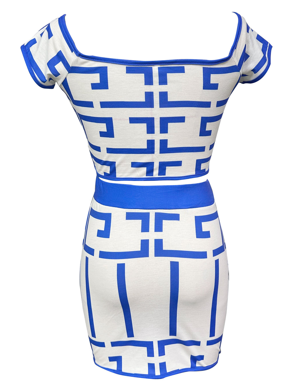 Elegant Geometric Print Two-Piece Skirt Suit for Women - Off the Shoulder, Fabric, Perfect for Spring/Fall, Casual Chic Outfit|Geometric Print Dress| Constructio