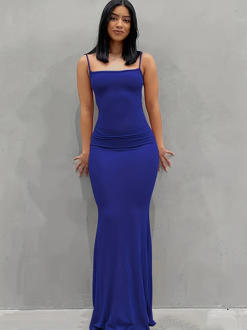 [Elegant Dress] Elegant Bodycon Maxi Mermaid Dress | Solid Slip Lounge Dresses, Scoop Neck, Women's Loungewear & Dresses
