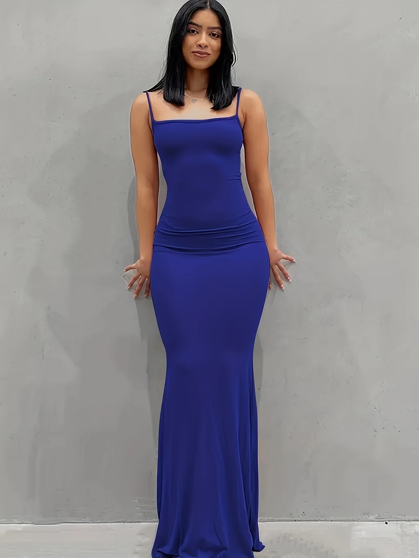 [Elegant Dress] Elegant Bodycon Maxi Mermaid Dress | Solid Slip Lounge Dresses, Scoop Neck, Women's Loungewear & Dresses