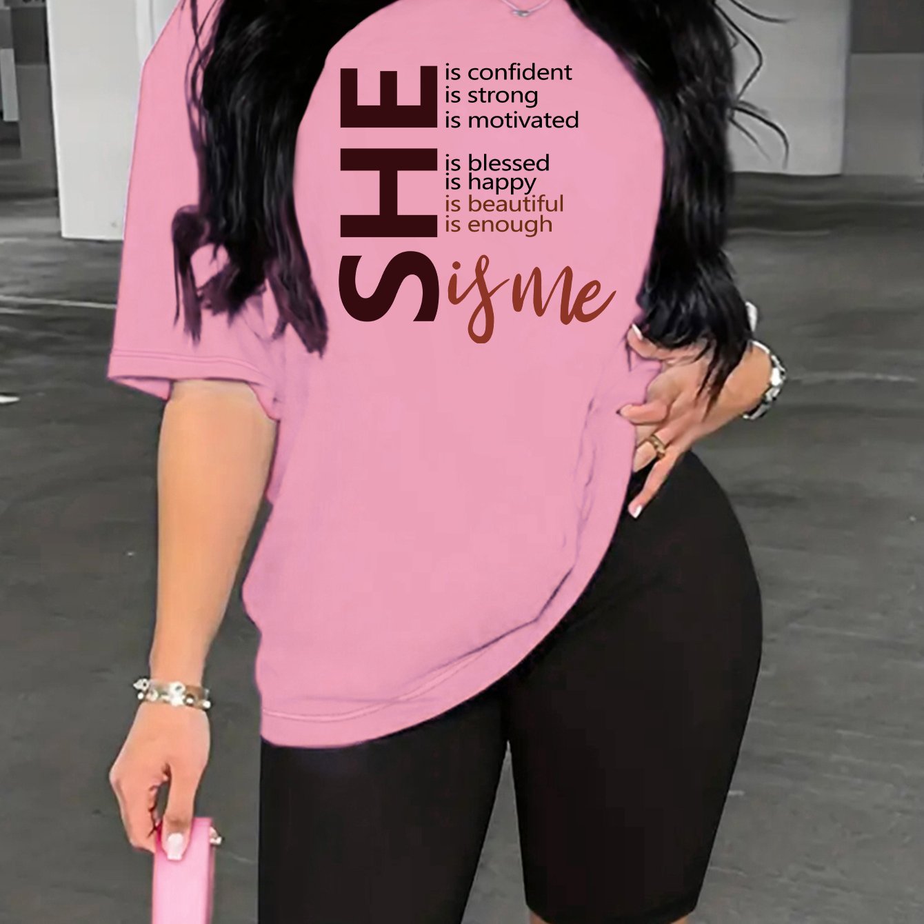 Two Piece Set, Drop Shoulder Short Sleeve Letter Print Casual T-shirt & Short Leggings Outfits for Women
