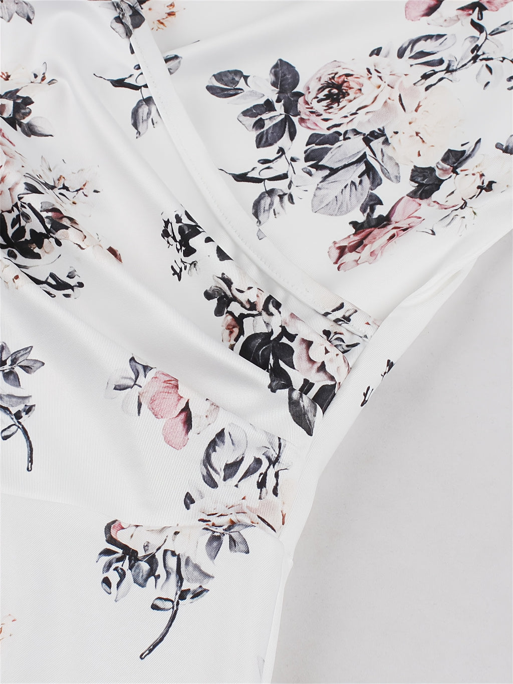 Print Knee-Length Dress - Stretchy Polyester, Machine Washable, White with Black & Pink Flowers, Ideal for Casual Parties, Comfortable Fashion|Sleeveless Dress|Glossy Texture, Plus Size Summer Dresses