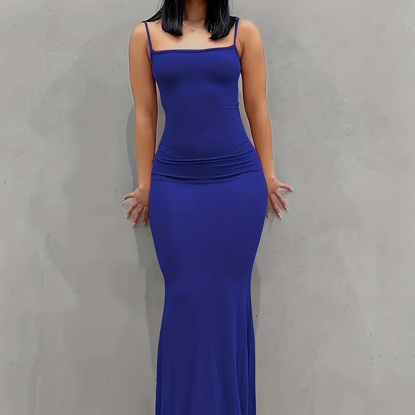 [Elegant Dress] Elegant Bodycon Maxi Mermaid Dress | Solid Slip Lounge Dresses, Scoop Neck, Women's Loungewear & Dresses