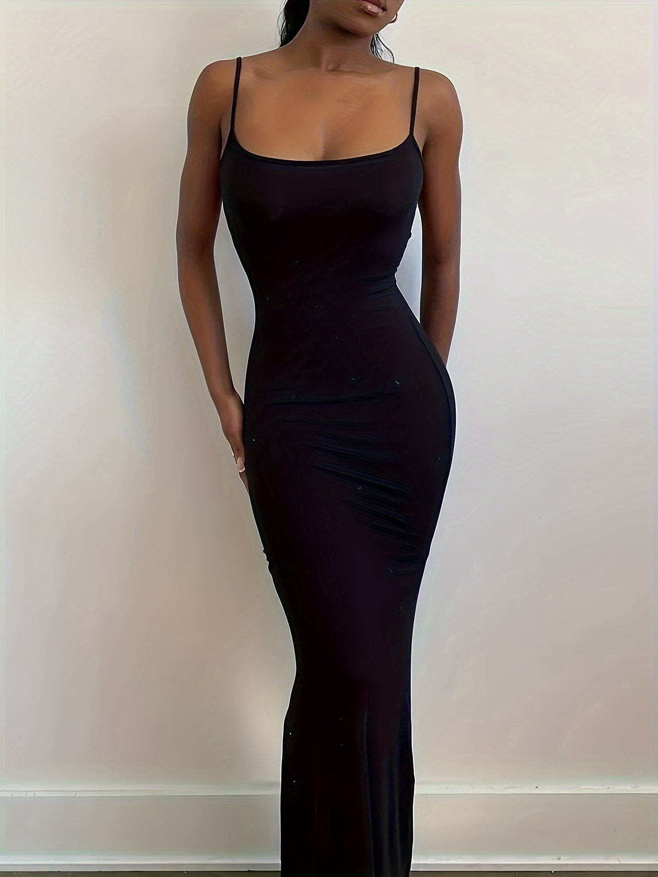 [Elegant Dress] Elegant Bodycon Maxi Mermaid Dress | Solid Slip Lounge Dresses, Scoop Neck, Women's Loungewear & Dresses