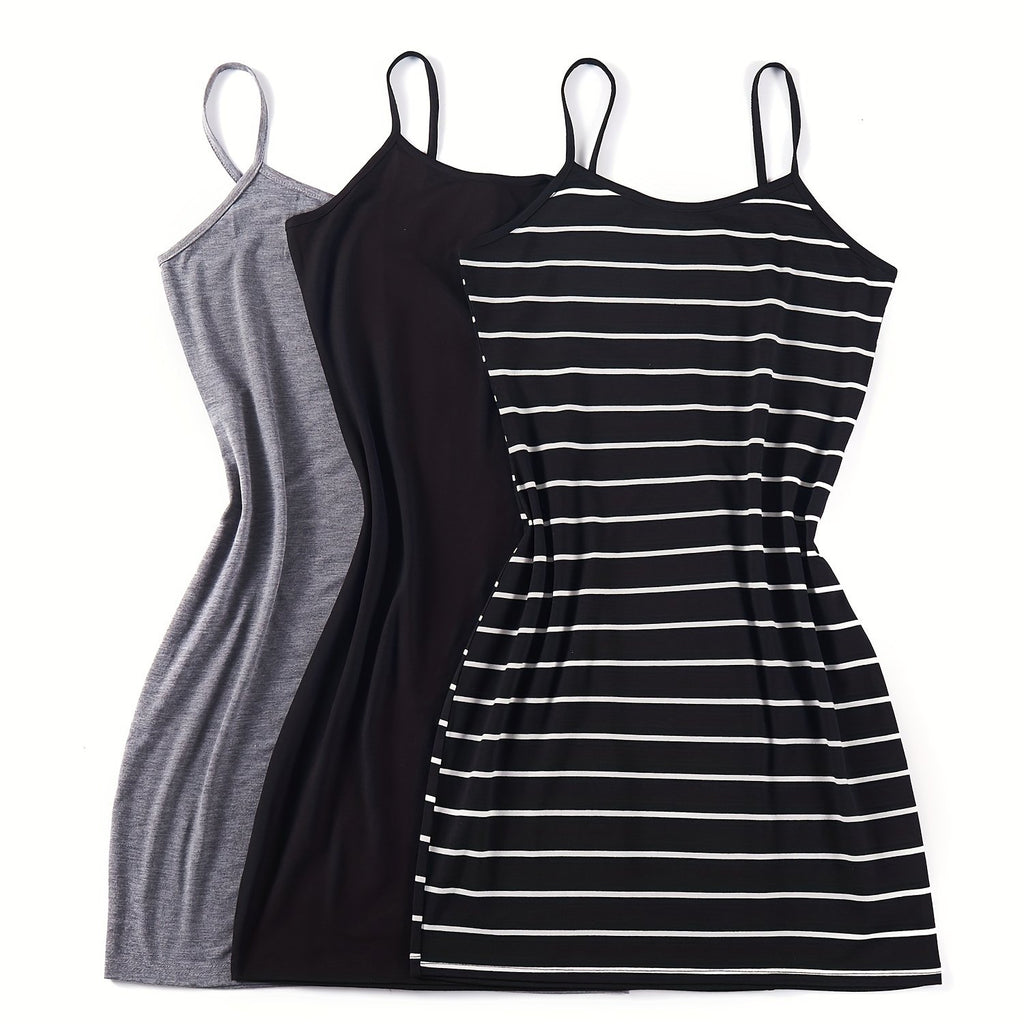 3-Pack Chic Summer Cami Dresses - Breathable, Lightweight Design with Adjustable Spaghetti Straps - Perfect for Casual Outings