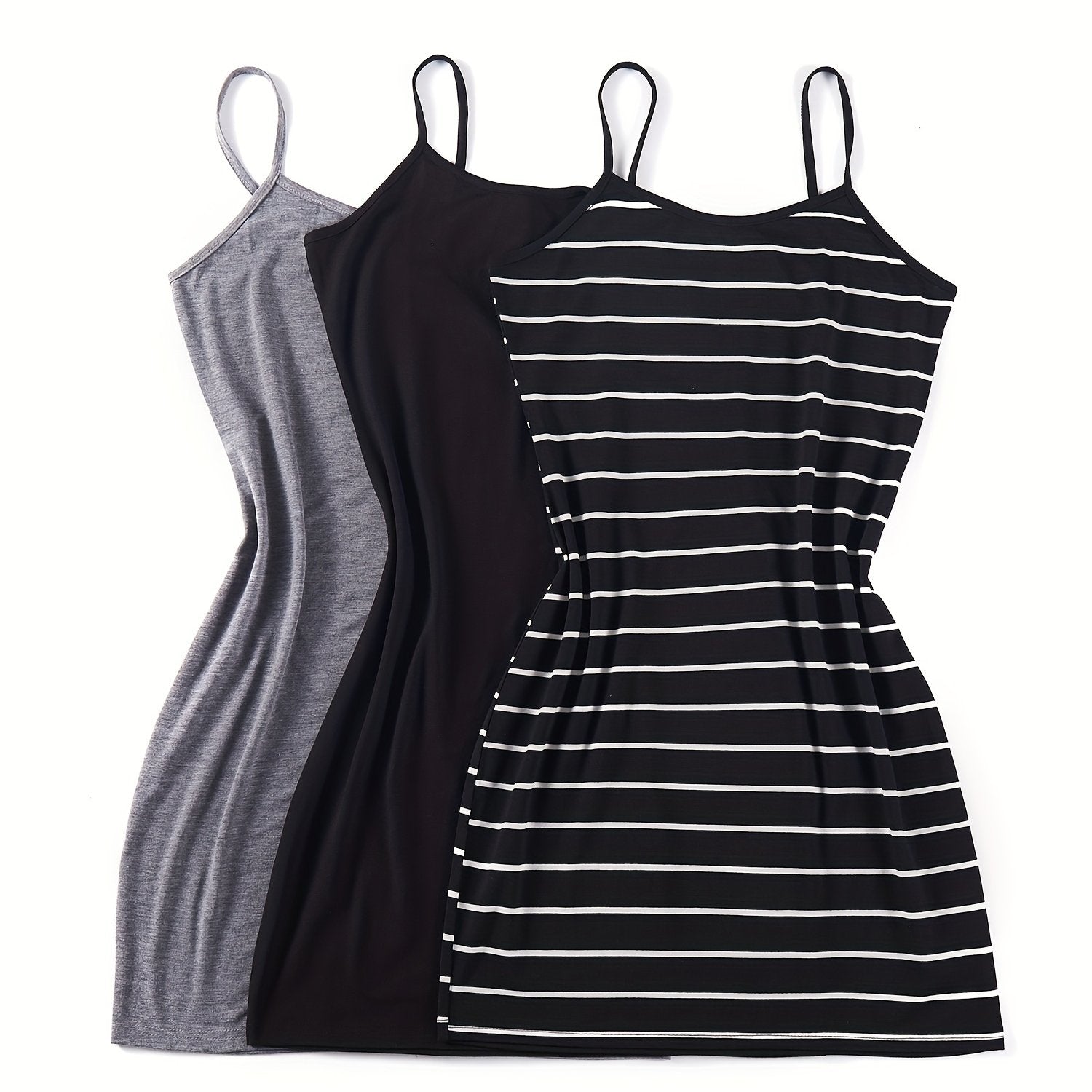3-Pack Chic Summer Cami Dresses - Breathable, Lightweight Design with Adjustable Spaghetti Straps - Perfect for Casual Outings