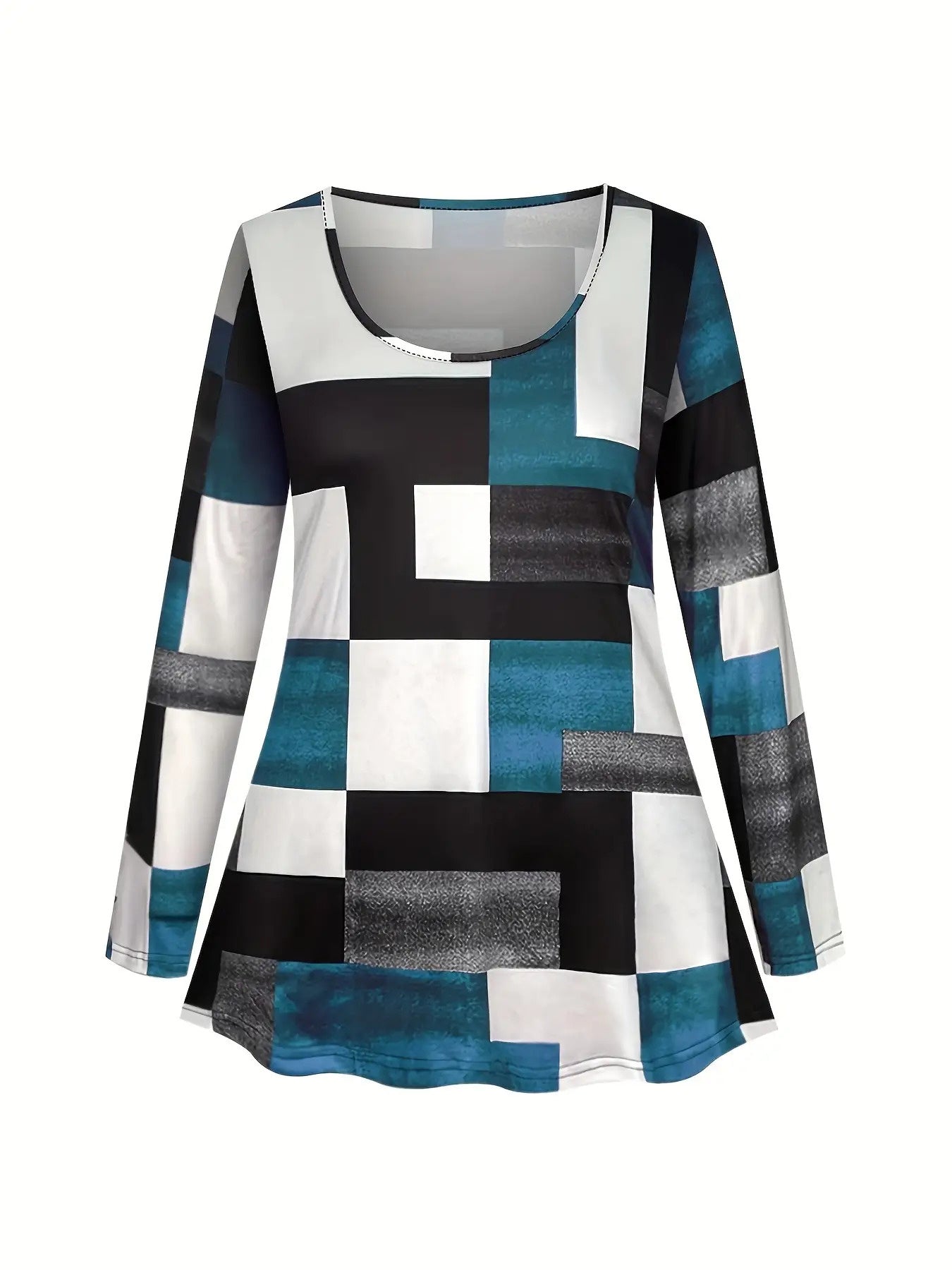 Women's Plus Size Plaid Print Two-Piece Set - Red Black White Gray Brown Geometric Tartan Pattern Crew Neck Long Sleeve Top & Wide-Leg Trousers, All-Season Casual to Formal Outfits, Versatile Everyday & Special Occasion Outfi