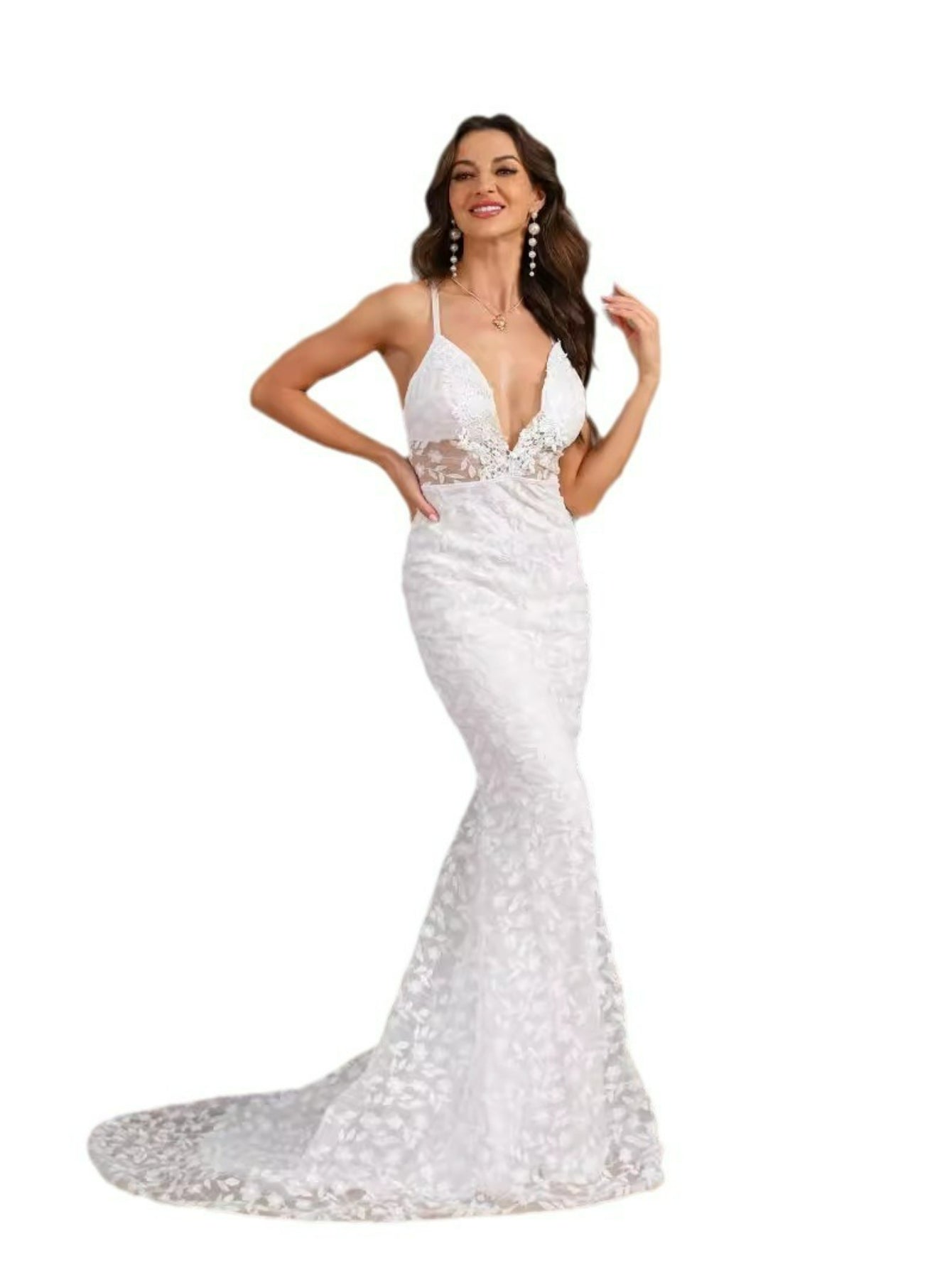 Women's Dresses-2025 New Women's Sexy Sleeveless Suspender Tail Slim Wedding Dress Wedding Dress Women's Dress