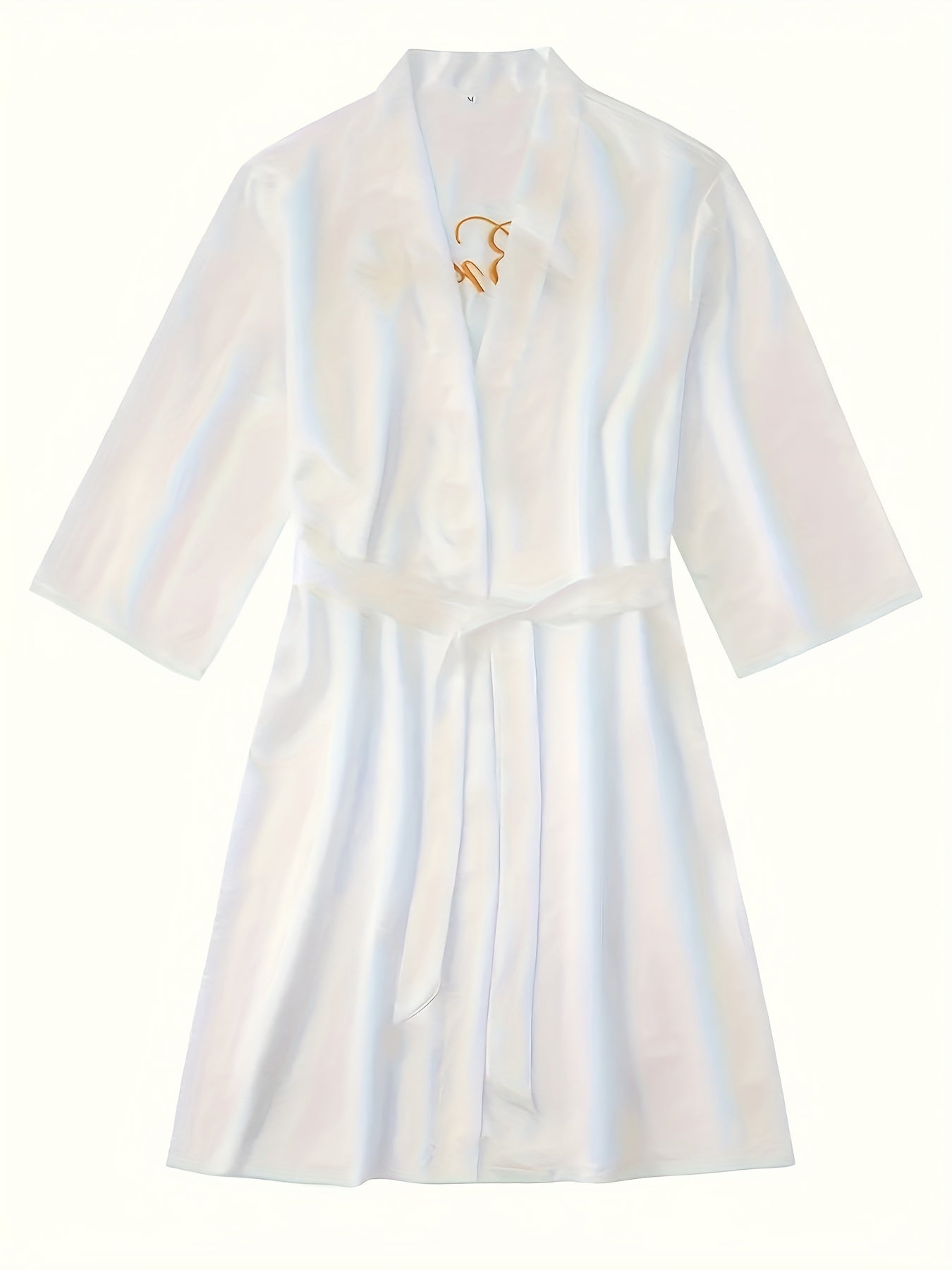 Elegant Long Sleeve Bridal Robe for Women - Pink Satin Nightgown with Golden "Bride" Embroidery, Asymmetrical Neckline, Belted Waist, Perfect for Weddings, Sleepwear, and Special Occasions, Wedding Dresses for Bride, Wedding