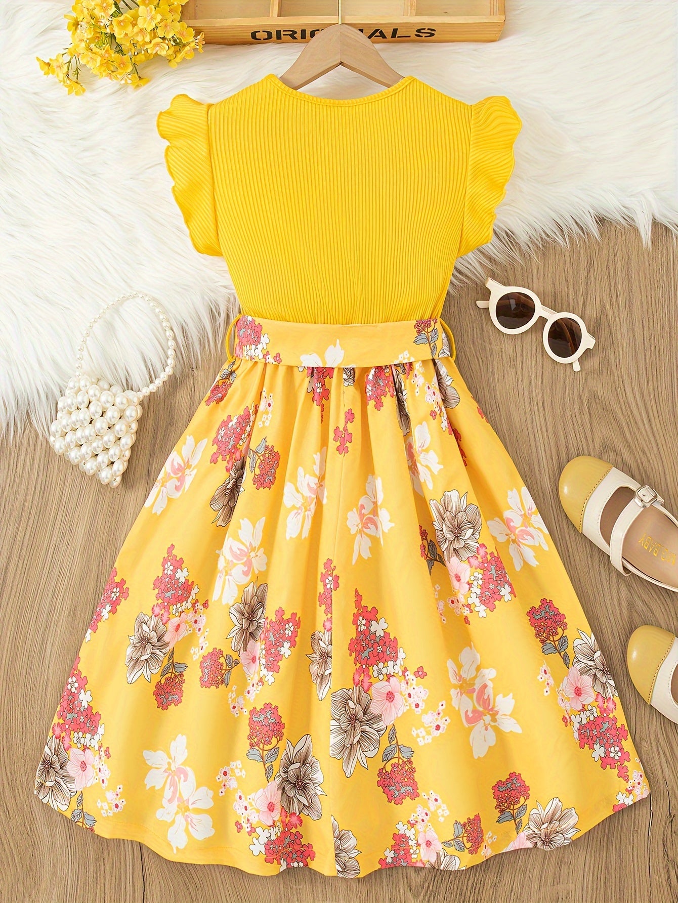 Elegant Girl's Ruffle Trim Crew Neck Strapped Dresses For Summer Holiday Gift Party