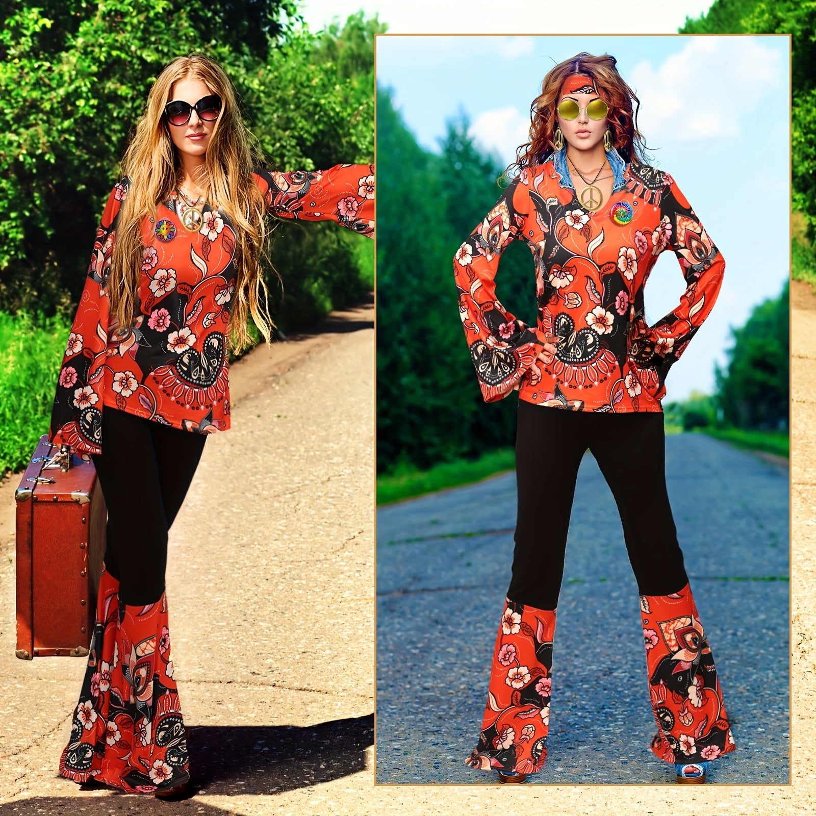 17pcs 60s 70s Outfits for Women Hippie Costume Set Disco Outfit (Retro StyleXX-Large) for party favors