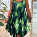 Plus Size Women's Elegant Sleeveless Summer Dress - Gradient Print with Pockets, Asymmetrical Hem & Round Neck, Machine Washable Casual to Semi-Formal Wear, Casual Summer Dresses, Lightweight Fashion, Round Neckline, Flowy Si