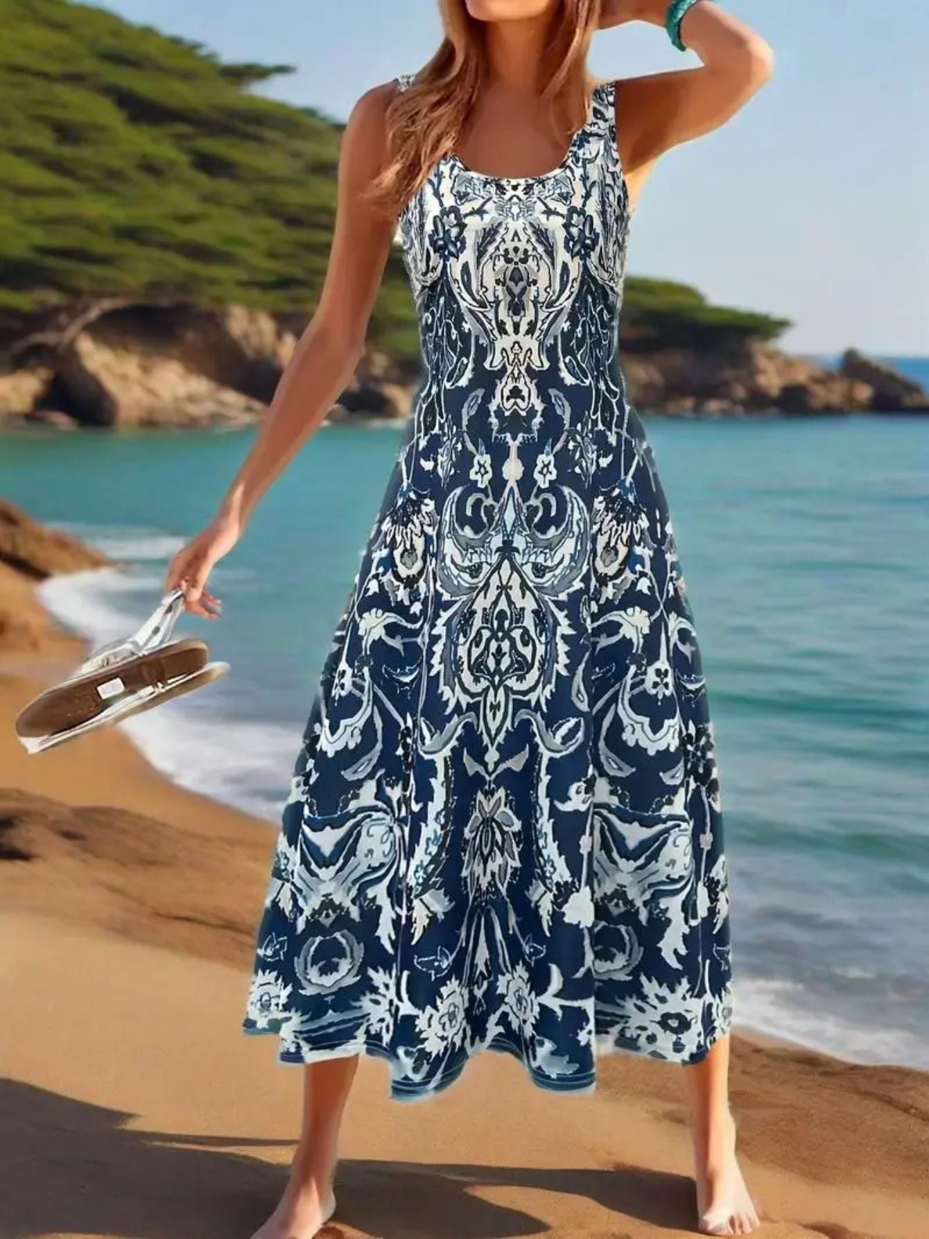 SINHOON Summer Dresses For Women 2025 Sleeveless Boho Maxi Sundress Loose Casual Flowy Beach Dress Midi Dress