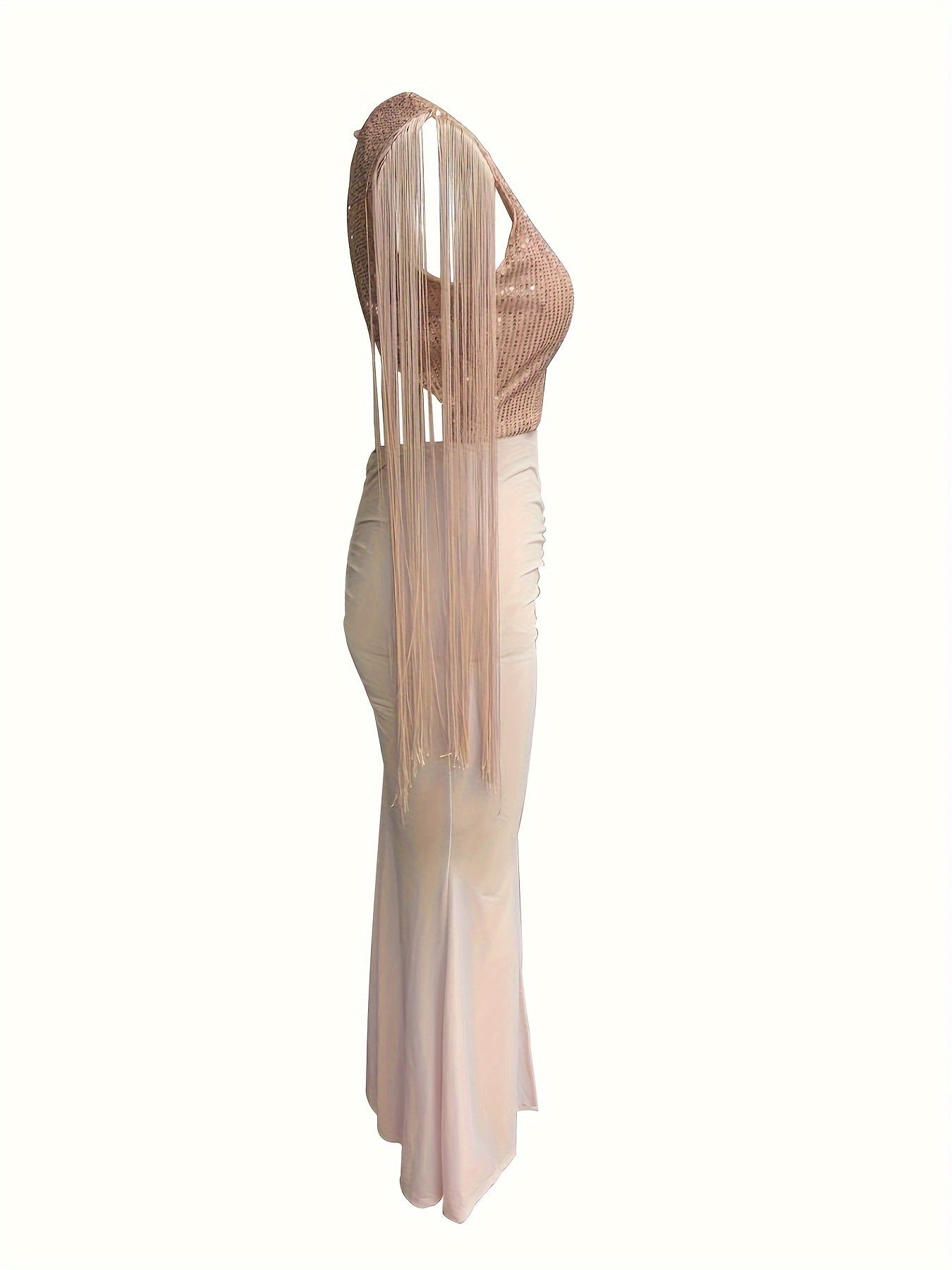 Stunning Solid Tassel Trim Bodycon Dress - Women's Party Dresses with Elegant Cut Out Back Split Thigh Design, Figure-Hugging Silhouette, and Chic Accessories for a Glamorous Night Out