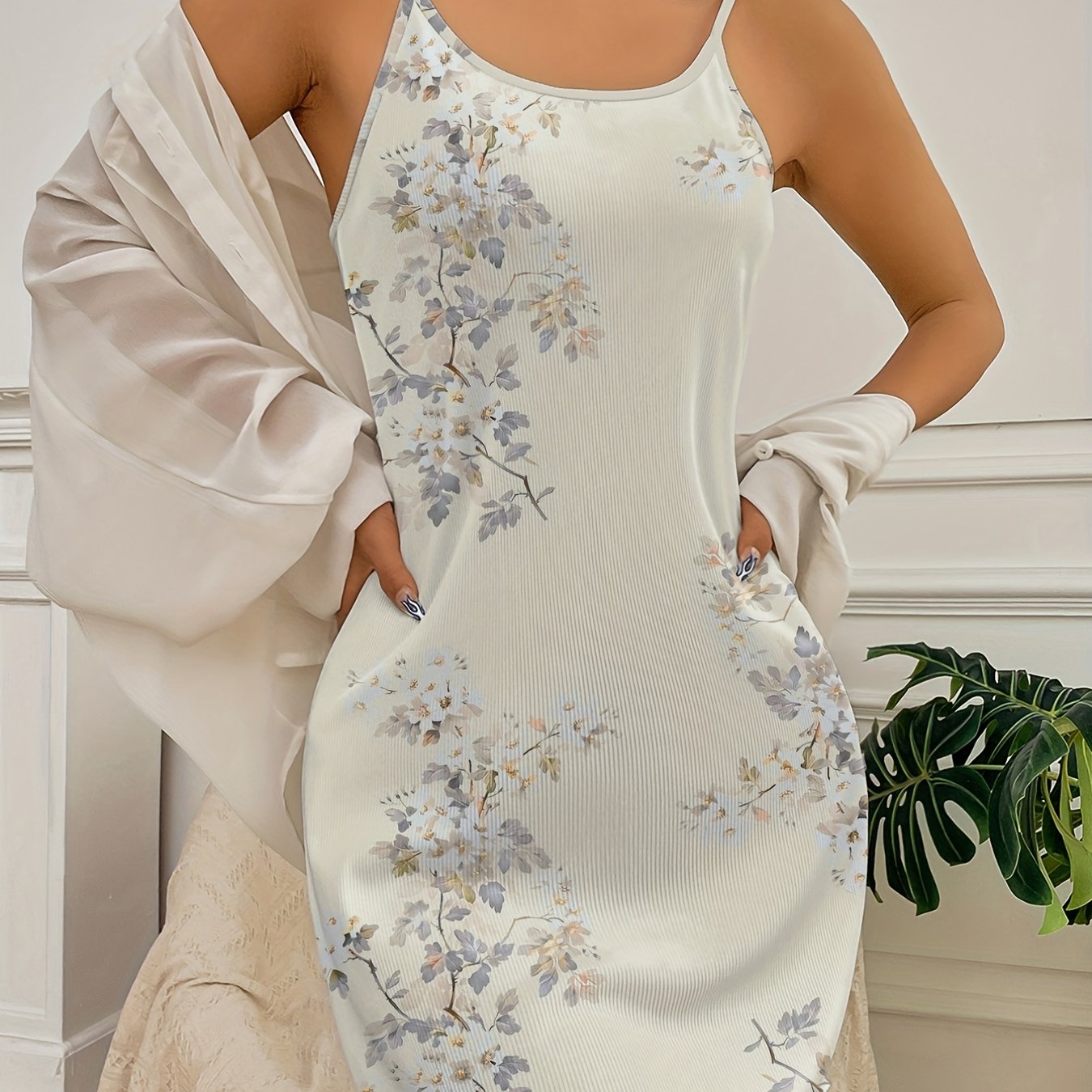 [Comfy Nightdress] Casual Comfy Floral Print Nightdress | Women's Sleepwear & Lettuce Trim Slip Dresses