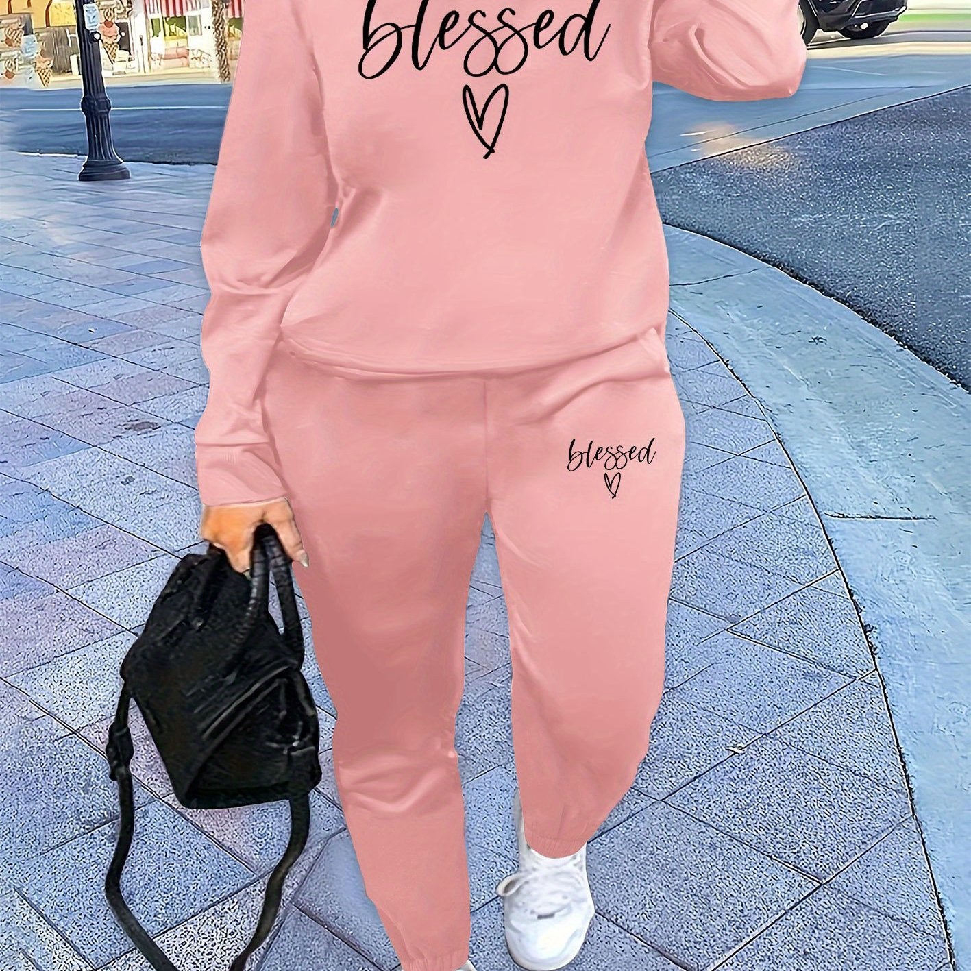 Two Piece Set, Letter Print Crew Neck Sweatshirt & Pants Outfits for Women, Winter & Fall Clothing