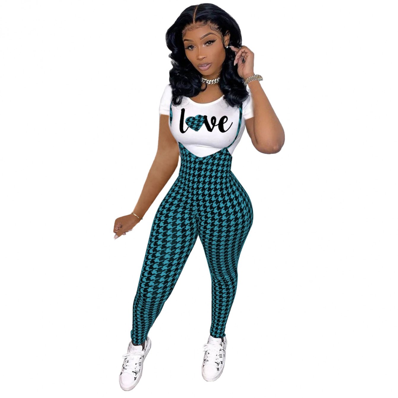 Women'S fashion pattern printed short sleeved T-shirt+camisole jumpsuit two-piece set, Jumpsuit for Women, Two Piece Outfits for Women, Casual Wear, Everyday Outfit, Trendy Fashion, Stylish Jumpsuit, Breathable Material, Ligh