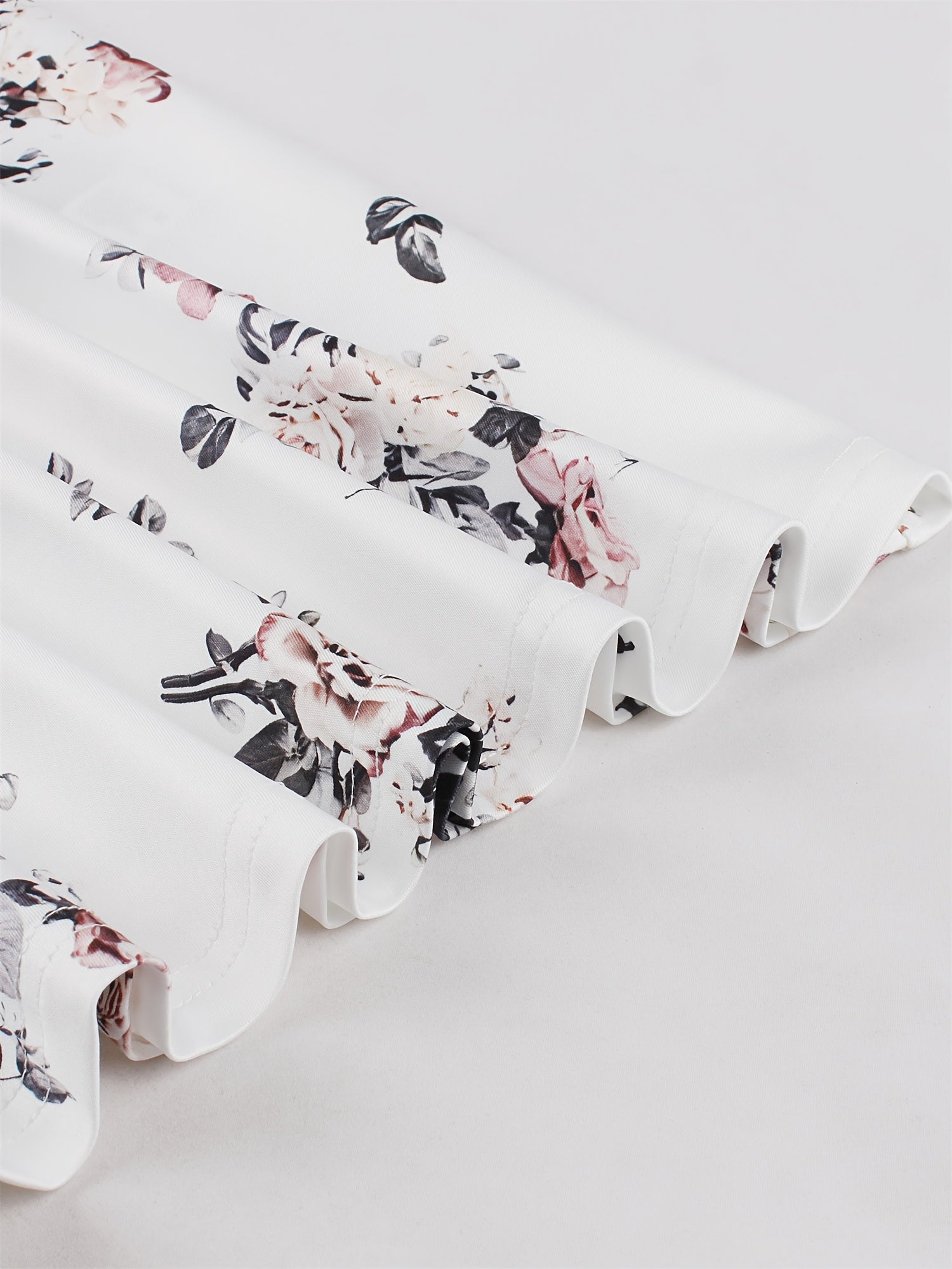 Print Knee-Length Dress - Stretchy Polyester, Machine Washable, White with Black & Pink Flowers, Ideal for Casual Parties, Comfortable Fashion|Sleeveless Dress|Glossy Texture, Plus Size Summer Dresses