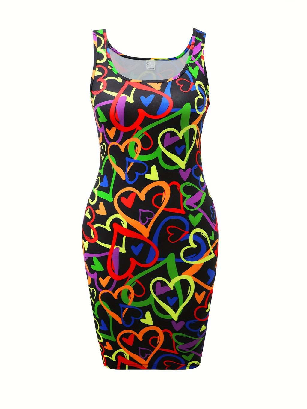 Women'S Off-Shoulder Bodycon Dress | Colorful Heart Pattern | Sleeveless, Stretchy Polyester Blend | Machine Washable | Spring/Summer Fashion | Vibrant Red & Green Design, Cute Dresses