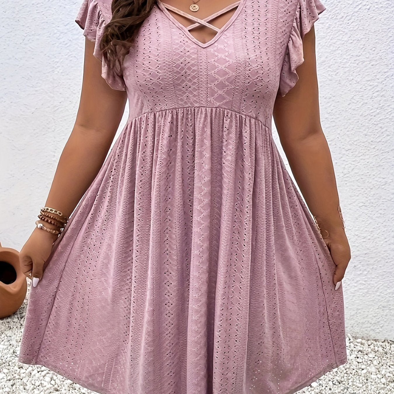 Plus Size, Women's Elegant Black Formal & casual Dresses - Flared Hem Party Wedding Outfit, Machine Washable Semi-Formal Evening Gown for Women, Dresses for Wedding Guest, Vneck Dress, Semitransparent Material, Elegant Embroi