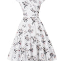 Print Knee-Length Dress - Stretchy Polyester, Machine Washable, White with Black & Pink Flowers, Ideal for Casual Parties, Comfortable Fashion|Sleeveless Dress|Glossy Texture, Plus Size Summer Dresses