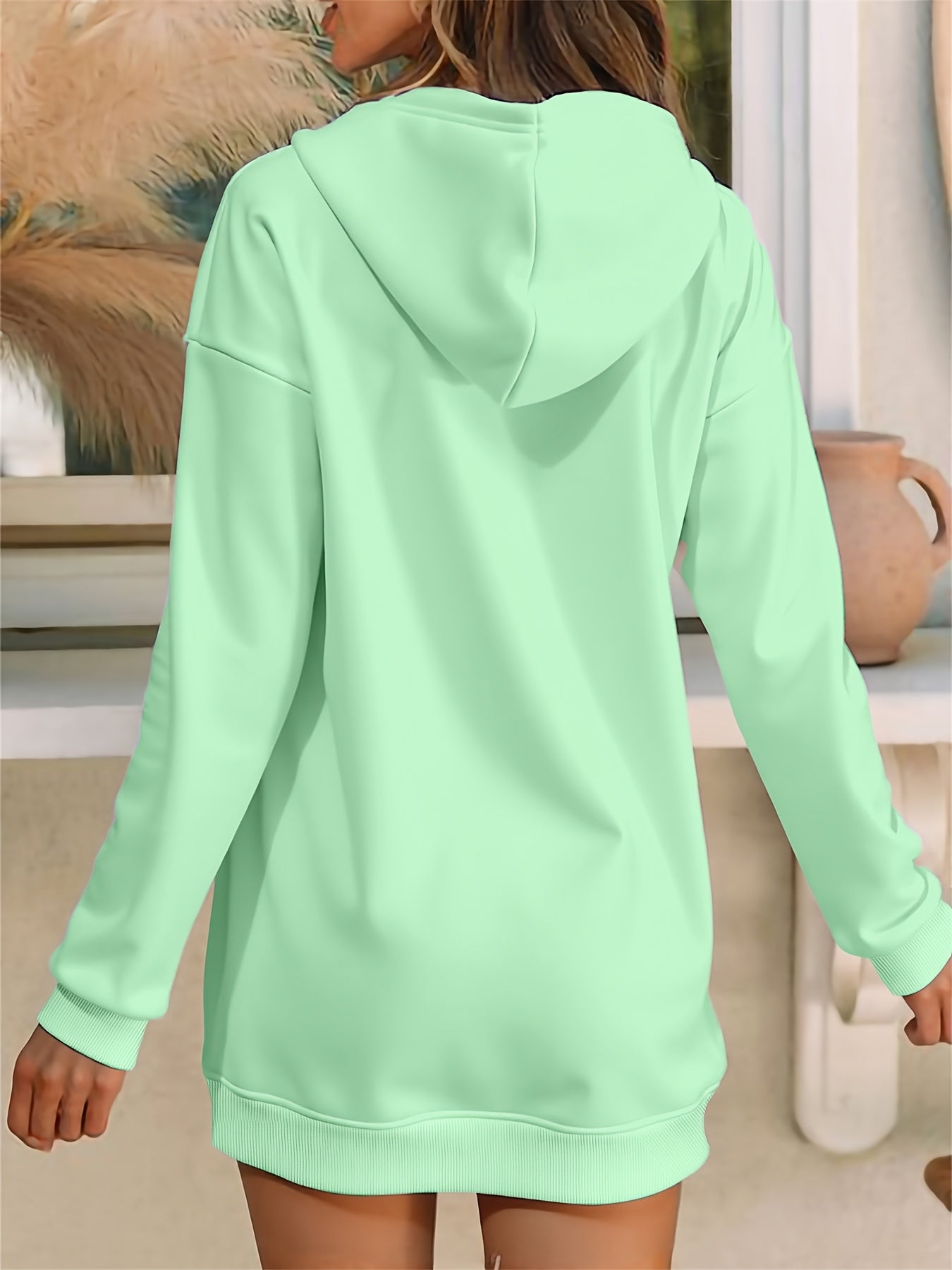 [Cozy Winter Swe Dress] Women's Thickened Hooded Swe Dress | Mint Green Winter Pantsuit, Loose Fit Longline Sweater Dress for Cold Weather - Machine Washable, Everyday & Formal Outfits, Winter Dresses, Formal Attire, Autumn O