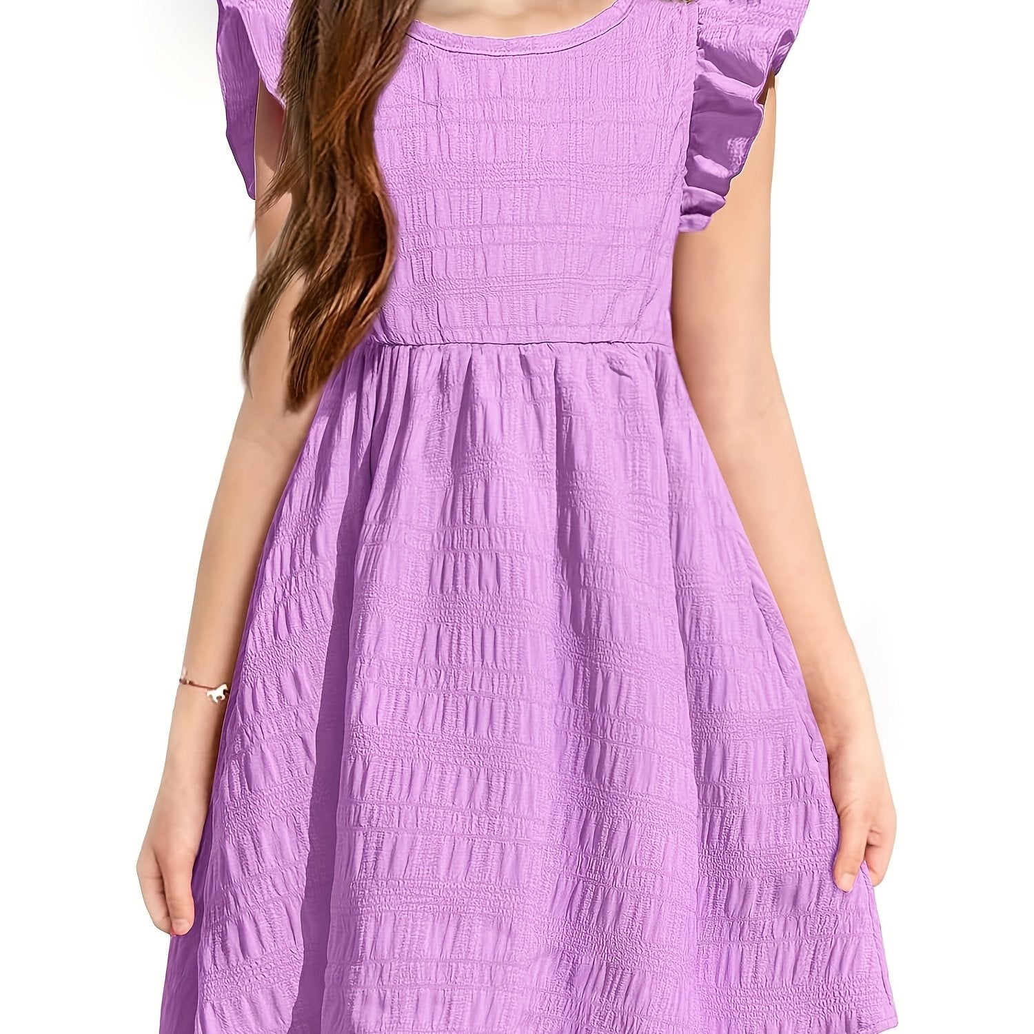 Girls Dress Casual Ruffle Sleeveless A Line Summer Dresses With Pockets 4-12 Years