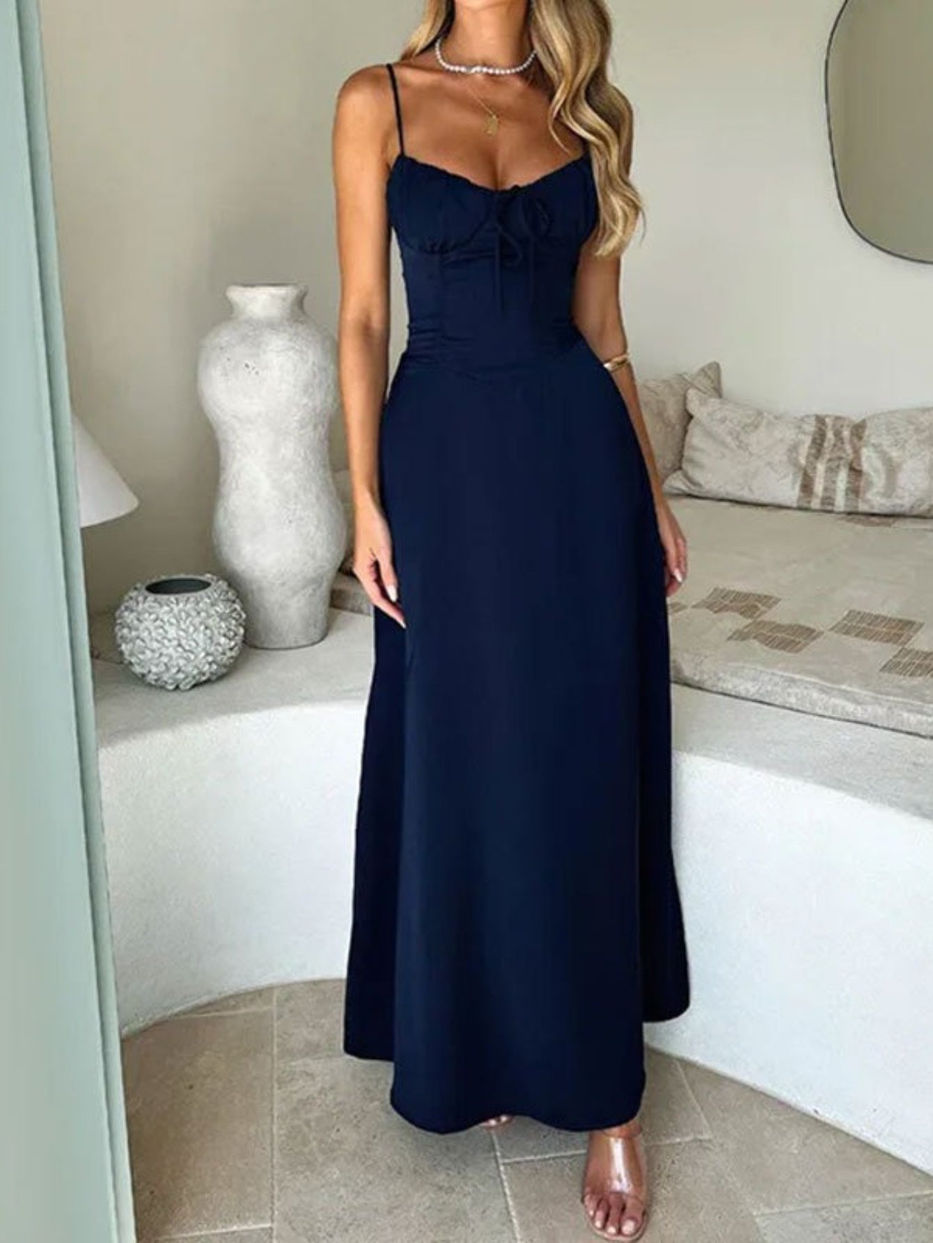 Elegant Sleeveless A-Line Midi Dress with Tie-Back Detail - Light Yellow, Flowy Summer Dress for Women, Perfect for Daily Wear, Travel, Parties, and Banquets, Cute Summer Dresses