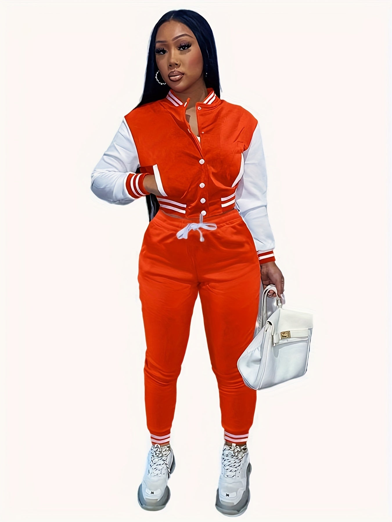 European And Trendy Women'S Patchwork Jacket with Single-Breasted Baseball Suit, a Two-Piece Outfit