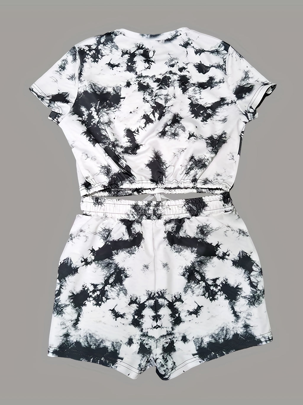 Cartoon Bear Print Two-piece Set, Drawstring Short Sleeve Tee & Elastic Waist Shorts Outfits, Women's Clothing