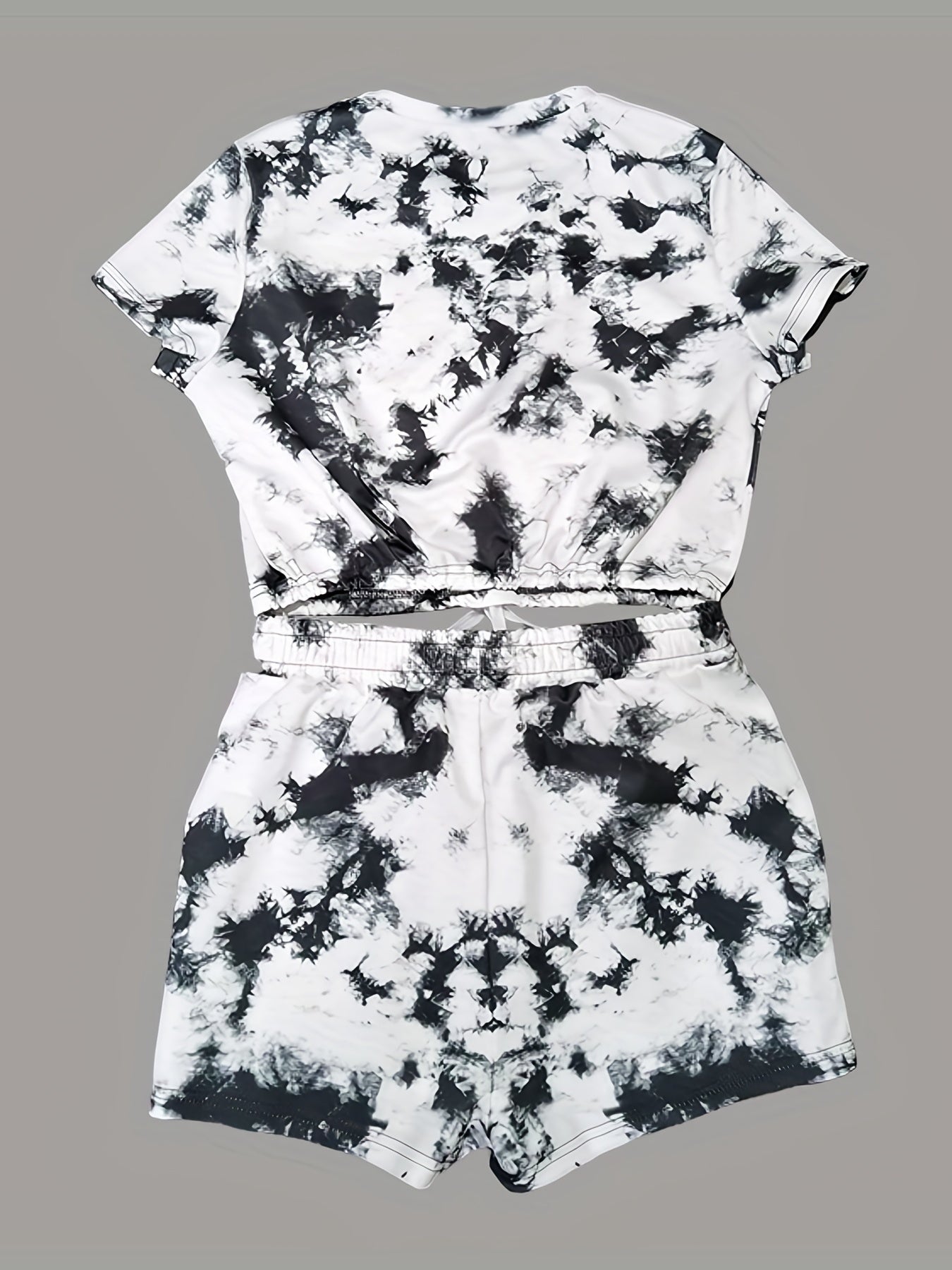 Cartoon Bear Print Two-piece Set, Drawstring Short Sleeve Tee & Elastic Waist Shorts Outfits, Women's Clothing